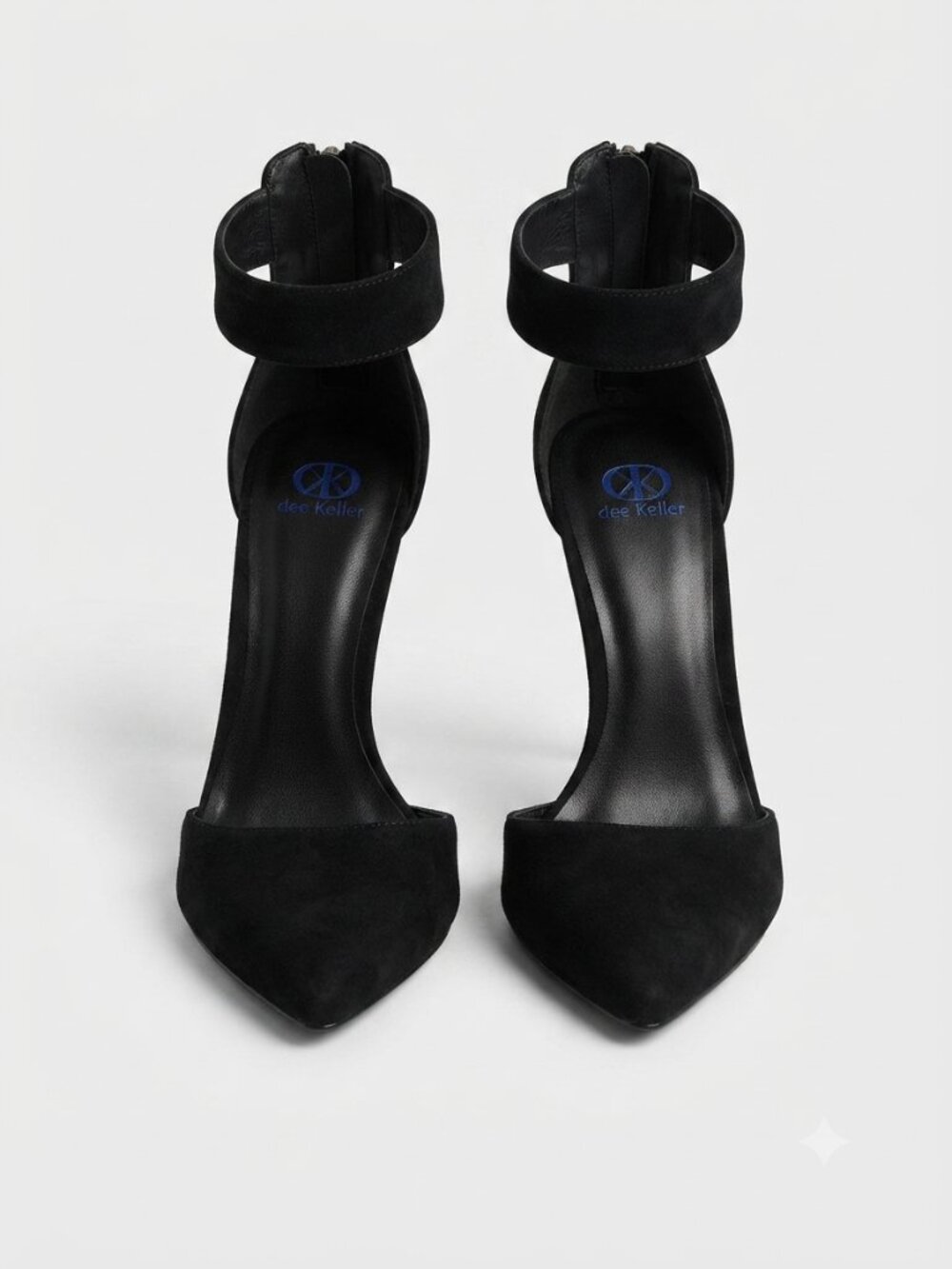 Dee Keller black suede pointed-toe ankle-strap pumps